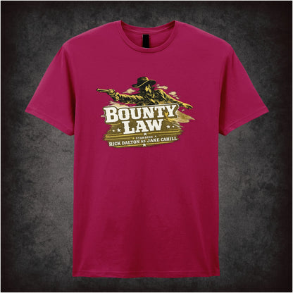 Bounty Law TV show logo T-shirt in cardinal red from Once Upon a Time in Hollywood