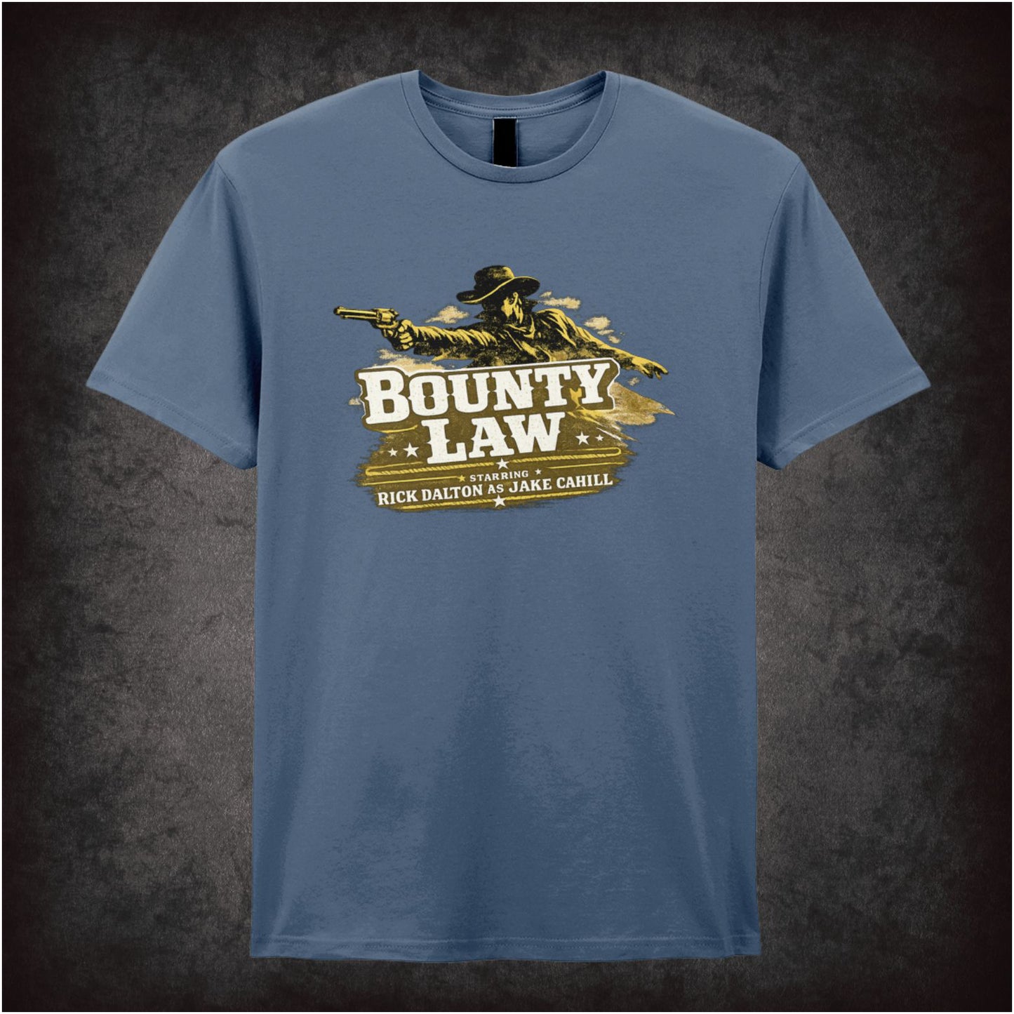 Bounty Law TV show logo T-shirt in indigo from Once Upon a Time in Hollywood