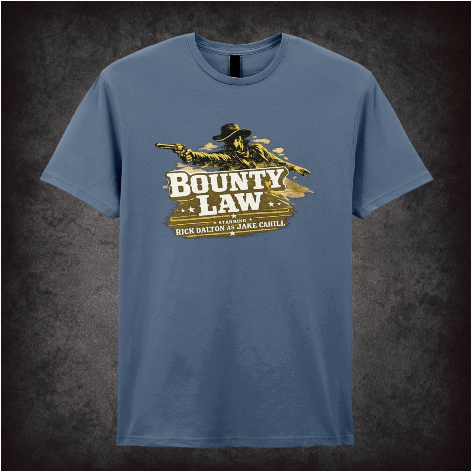 Bounty Law TV show logo T-shirt in indigo from Once Upon a Time in Hollywood