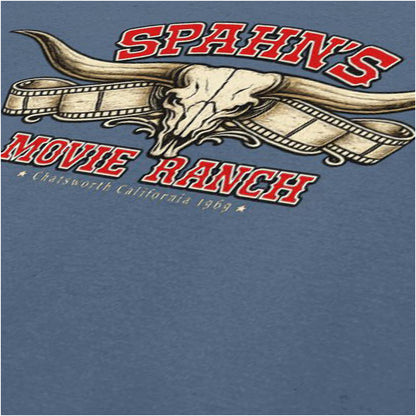 Spahn's Movie Ranch T-shirt close up in indigo from Once Upon a Time in Hollywood