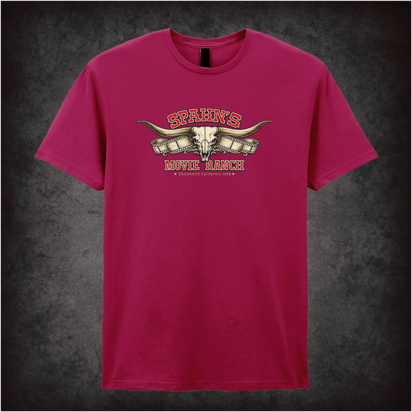 Spahn's Movie Ranch T-shirt in cardinal red from Once Upon a Time in Hollywood