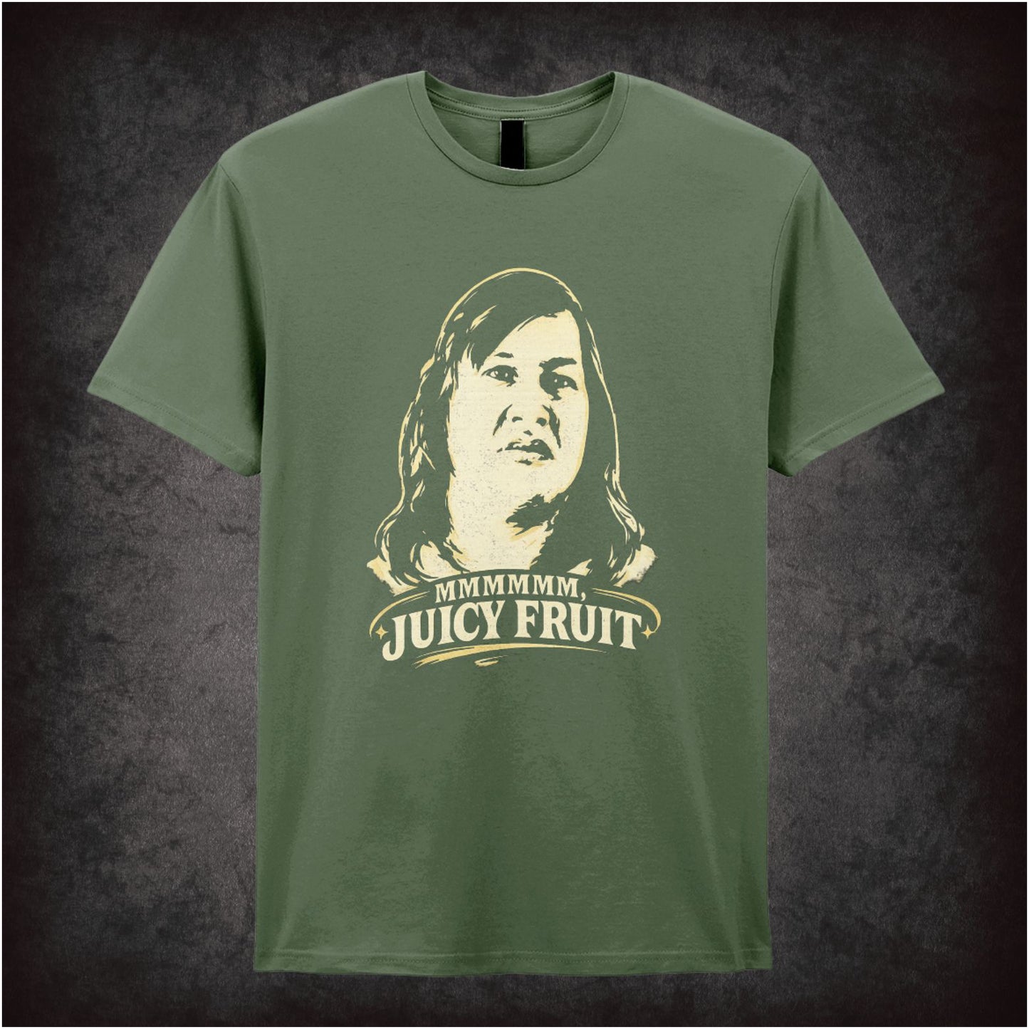mmmm juicy fruit T-shirt in military green from One Flew Over The Cuckoos Nest