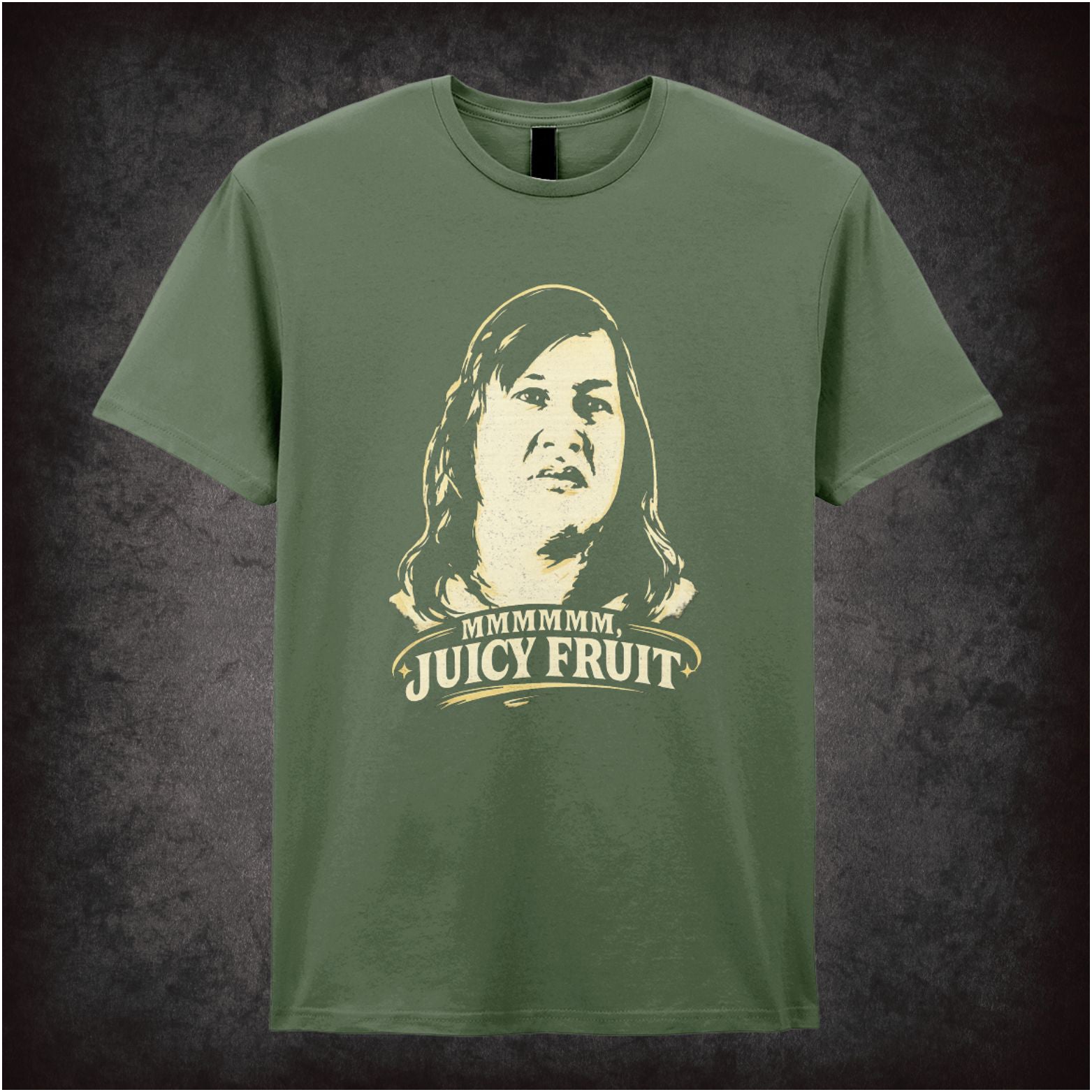 mmmm juicy fruit T-shirt in military green from One Flew Over The Cuckoos Nest