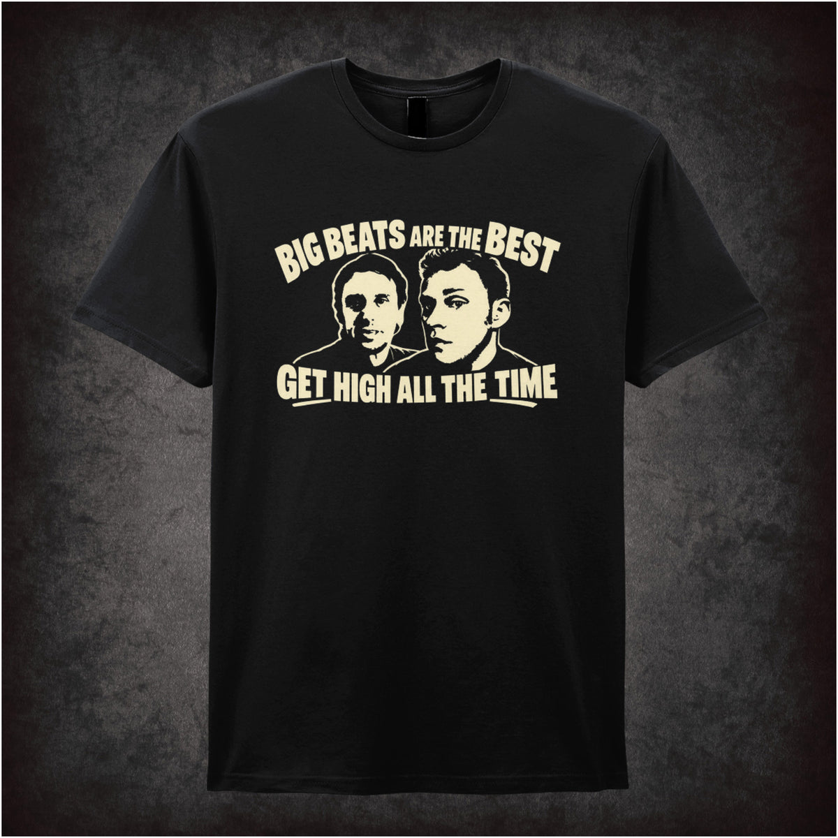 “Super Hans ‘Big beats are the best, get high all the time’ T-shirt in black from Peep Show”