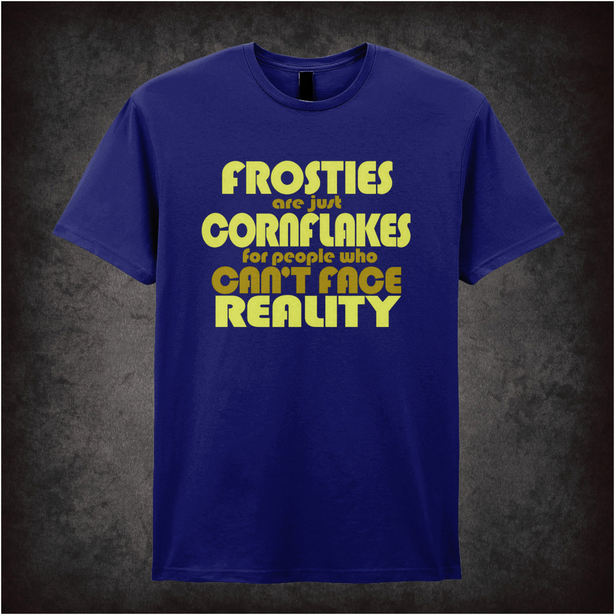 “Mark Corrigan ‘Frosties are just Cornflakes for people who can’t face reality’ T-shirt in navy from Peep Show”