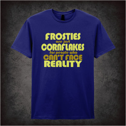 “Mark Corrigan ‘Frosties are just Cornflakes for people who can’t face reality’ T-shirt in navy from Peep Show”