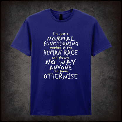 “Mark Corrigan ‘I’m just a normal functioning member of the human race and there's no way anyone can prove otherwise’ T-shirt in navy from Peep Show”