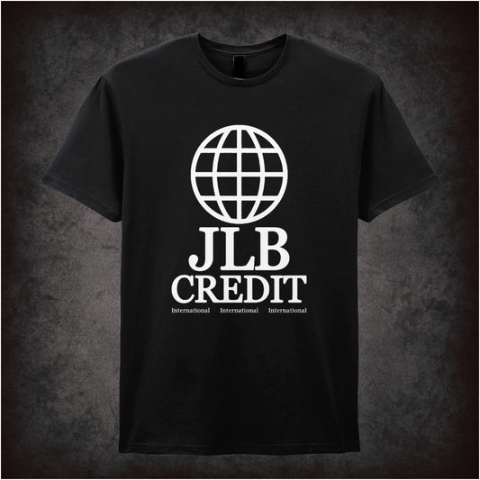 “‘JLB Credit’ T-shirt in black from Peep Show”