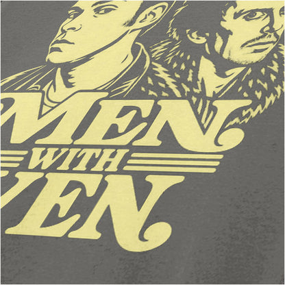 “Jeremy & Super Hans ‘Men with ven’ close up T-shirt in charcoal from Peep Show”