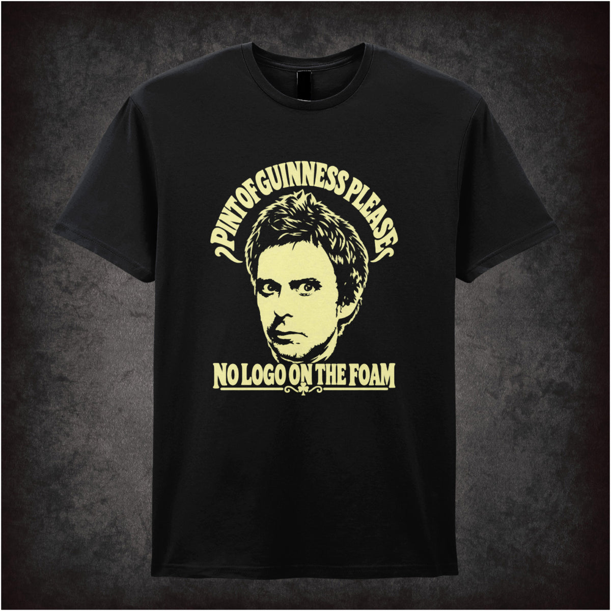 “Super Hans ‘Pint of Guinness please, no logo on the foam’ T-shirt in black from Peep Show”