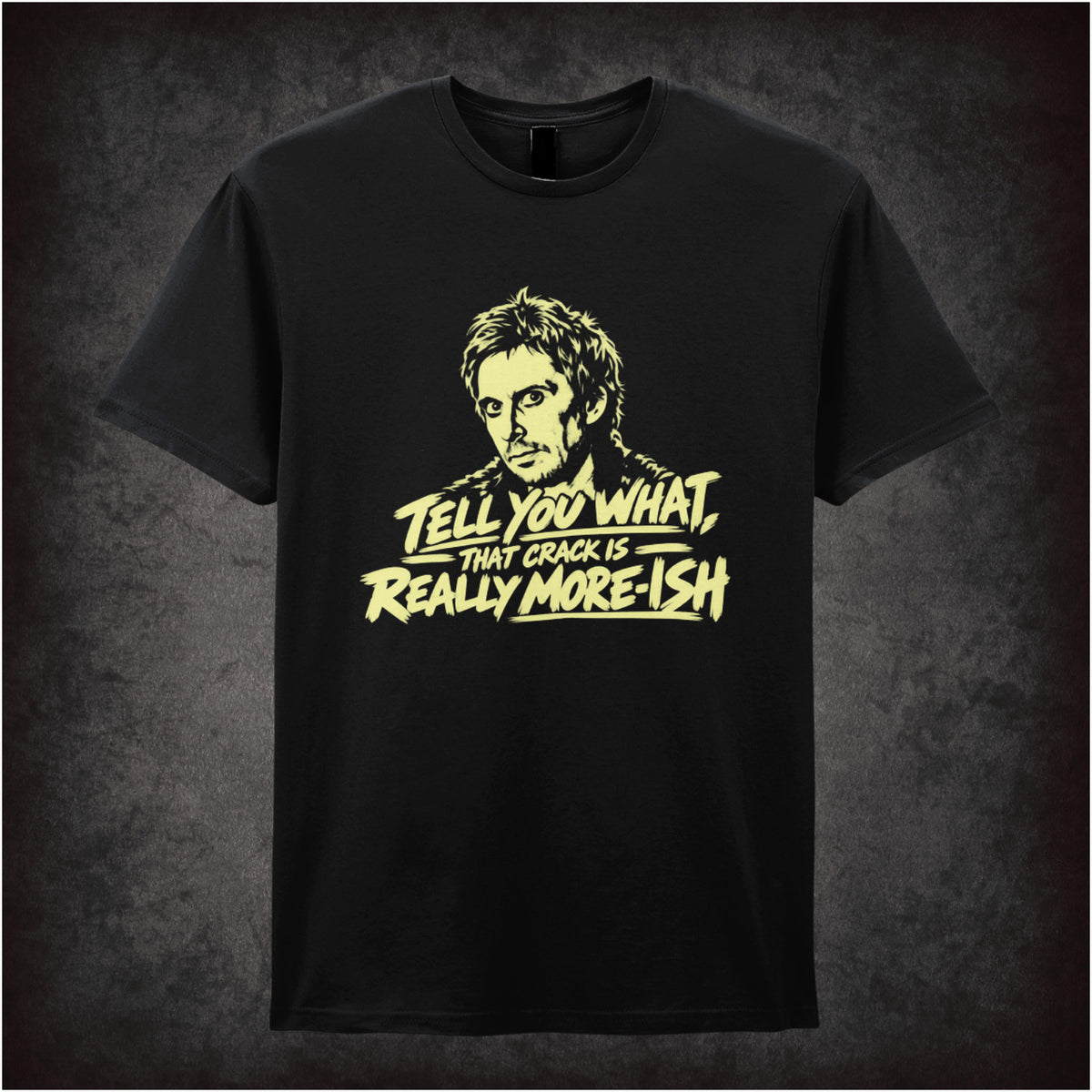 “Super Hans ‘Tell you what, that crack is really more-ish’ T-shirt in black from Peep Show”