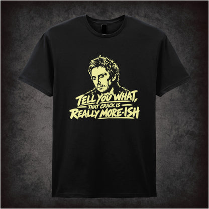 “Super Hans ‘Tell you what, that crack is really more-ish’ T-shirt in black from Peep Show”
