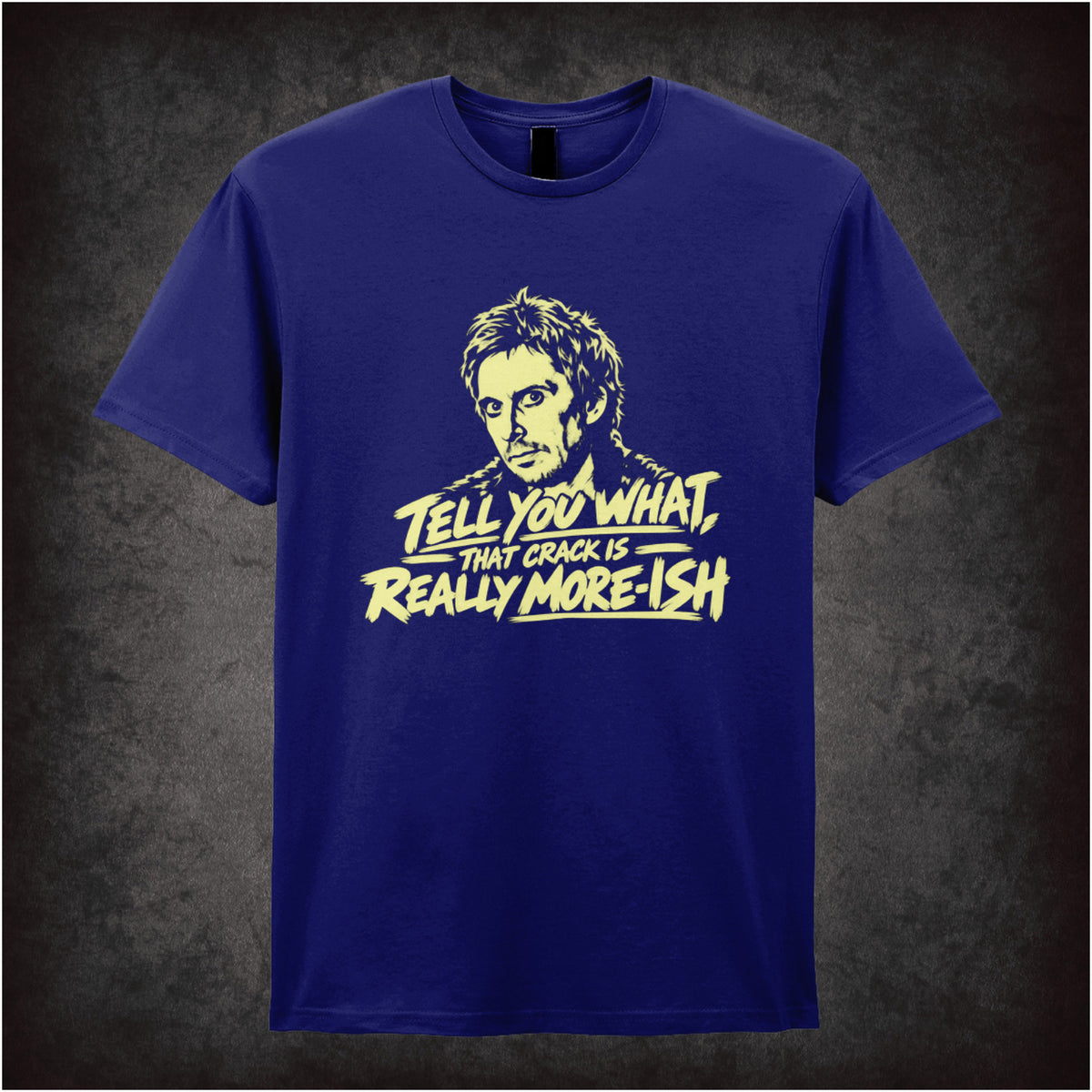 “Super Hans ‘Tell you what, that crack is really more-ish’ T-shirt in navy from Peep Show”