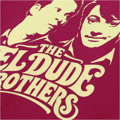 “Mark & Jeremy ‘The El Dude Brothers’ close up T-shirt in cardinal red from Peep Show”
