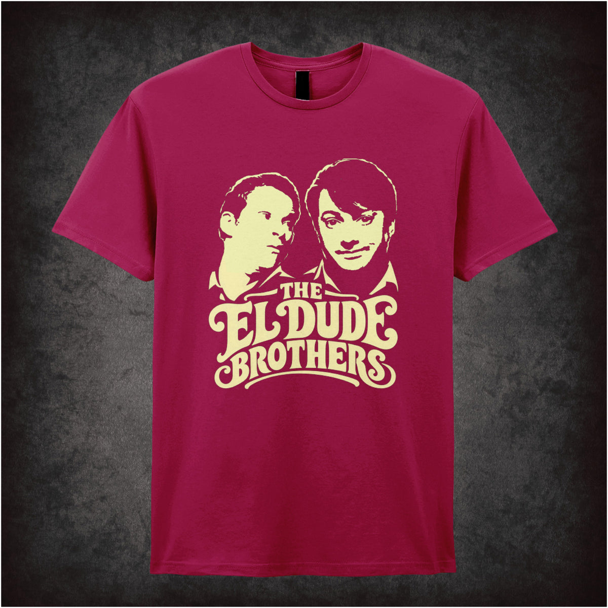 “Mark & Jeremy ‘The El Dude Brothers’ T-shirt in cardinal red from Peep Show”