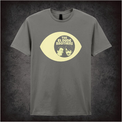 “‘The El Dude Brothers eye logo’ T-shirt in charcoal from Peep Show”
