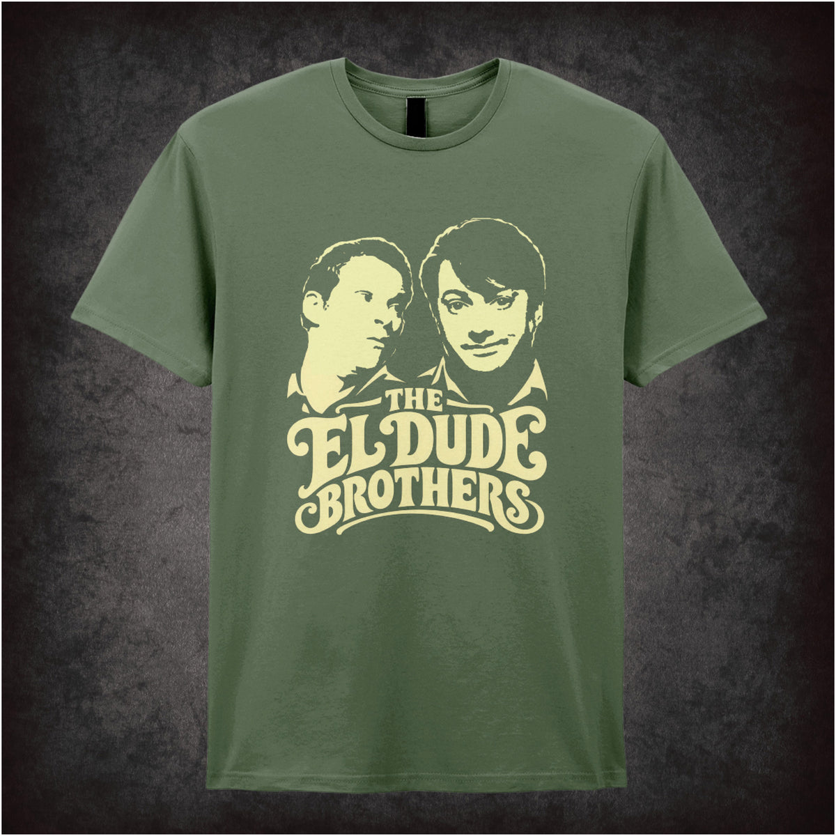 “Mark & Jeremy ‘The El Dude Brothers’ T-shirt in military green from Peep Show”