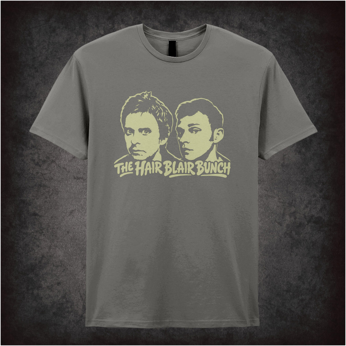 “Mark & Jeremy ‘The Hair Blair Bunch’ T-shirt in charcoal from Peep Show”