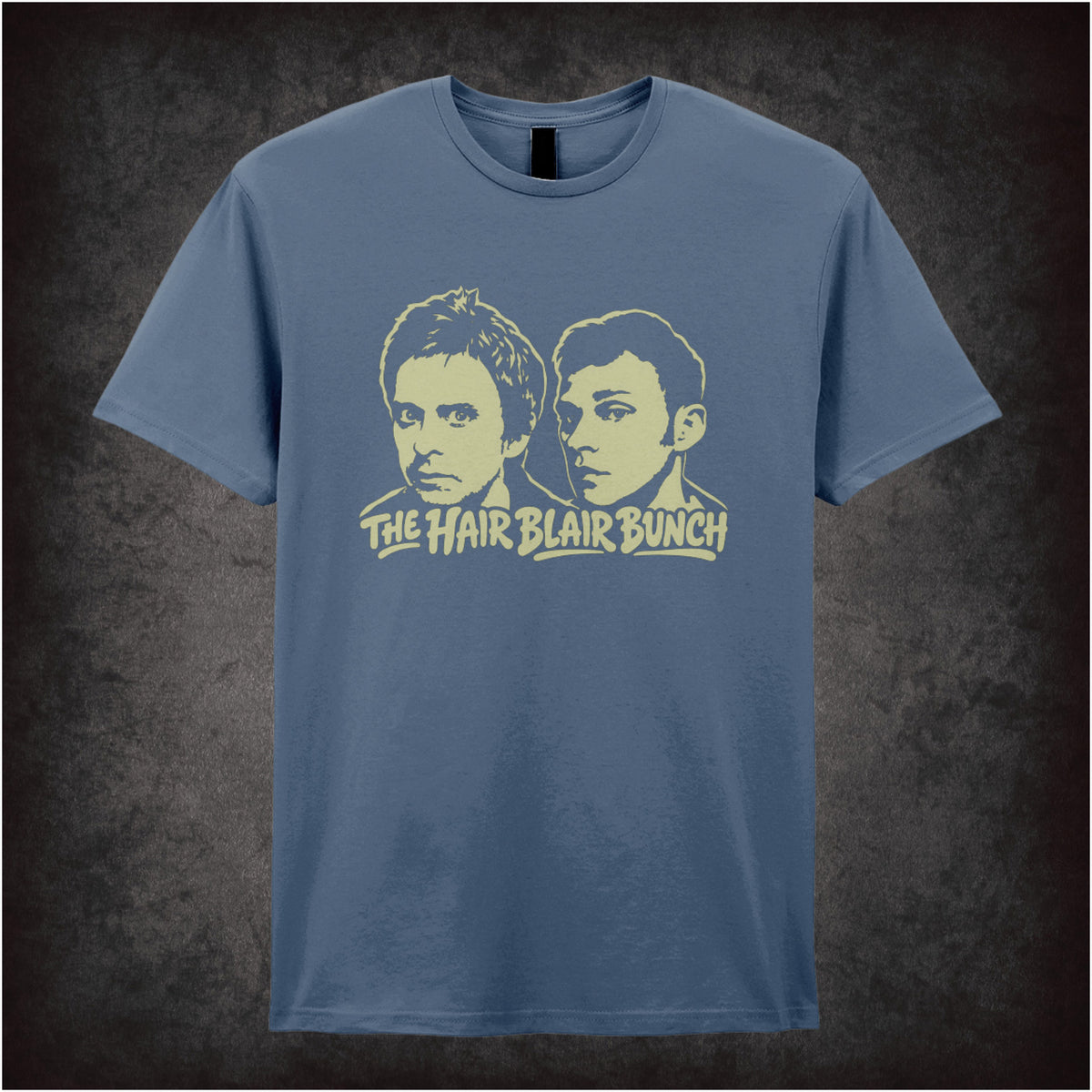 “Mark & Jeremy ‘The Hair Blair Bunch’ T-shirt in indigo from Peep Show”
