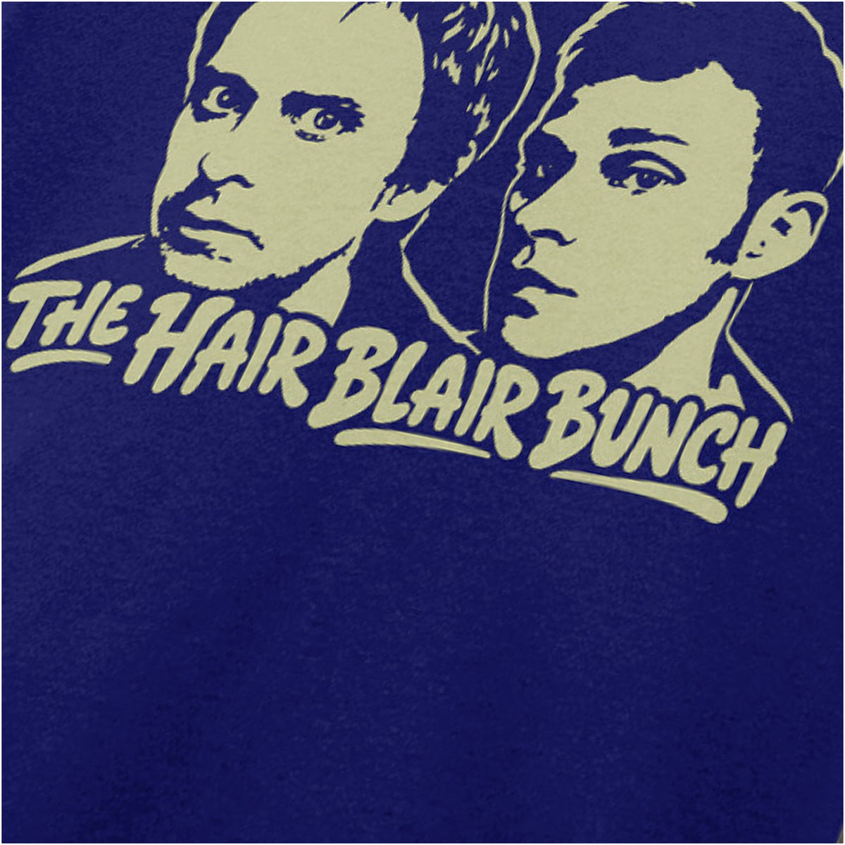 “Mark & Jeremy ‘The Hair Blair Bunch’ close up T-shirt in navy from Peep Show”