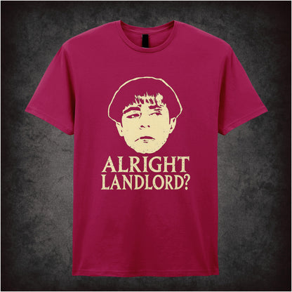 “Grumio ‘Alright landlord?’ T-shirt in cardinal red from Plebs”