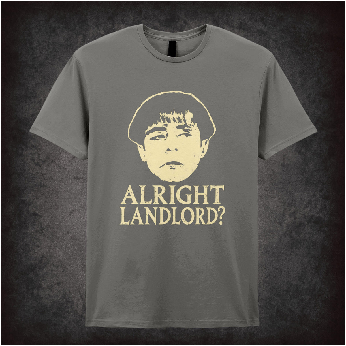 “Grumio ‘Alright landlord?’ T-shirt in charcoal from Plebs”