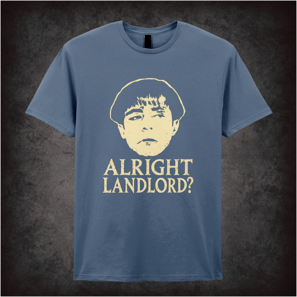 “Grumio ‘Alright landlord?’ T-shirt in indigo from Plebs”