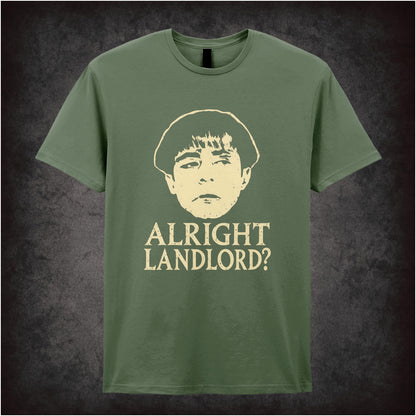“Grumio ‘Alright landlord?’ T-shirt in military green from Plebs”
