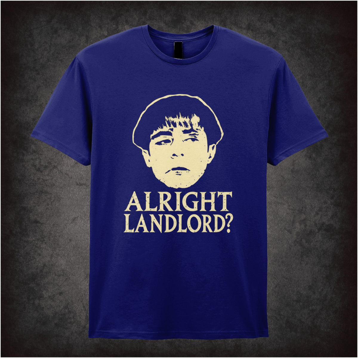 “Grumio ‘Alright landlord?’ T-shirt in navy from Plebs”