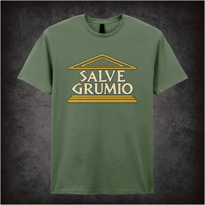 “‘Salve Grumio’ T-shirt in military green from Plebs”