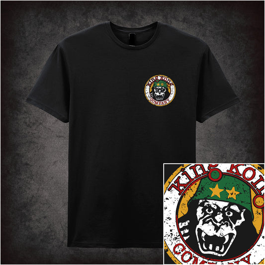 black unisex T-shirt with a small pocket-sized King Kong Company logo from Taxi Driver printed on the chest.