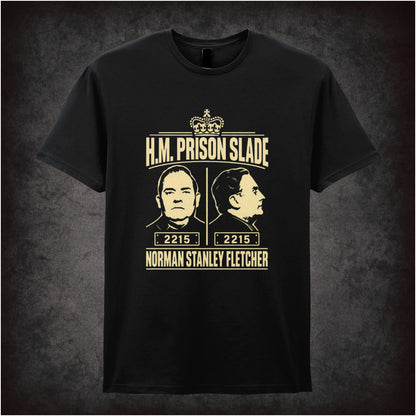 “Norman Stanley Fletcher ‘H.M. Prison Slade’ T-shirt in black from Porridge”