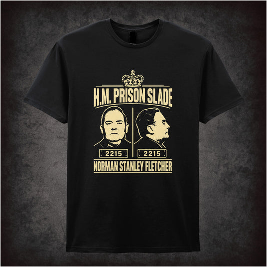 “Norman Stanley Fletcher ‘H.M. Prison Slade’ T-shirt in black from Porridge”