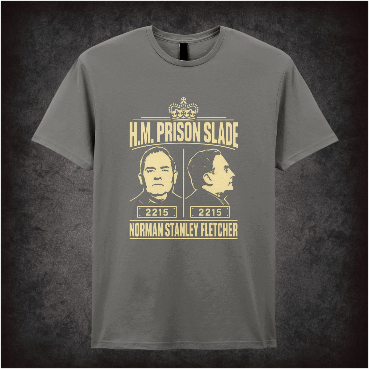 “Norman Stanley Fletcher ‘H.M. Prison Slade’ T-shirt in charcoal from Porridge”