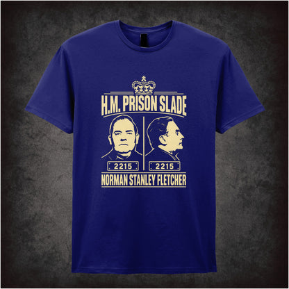 “Norman Stanley Fletcher ‘H.M. Prison Slade’ T-shirt in navy from Porridge”