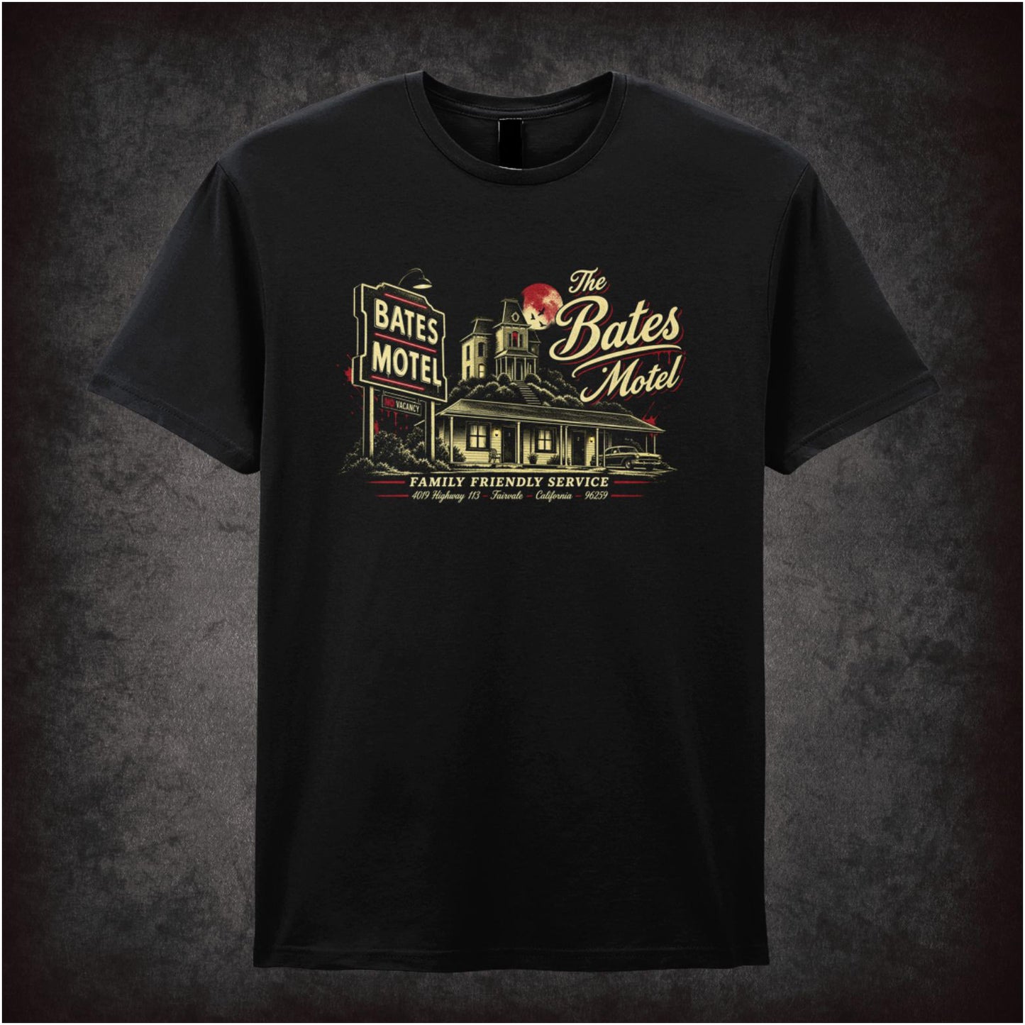 ‘bates motel family friendly service’ quote T-shirt in black from Psycho