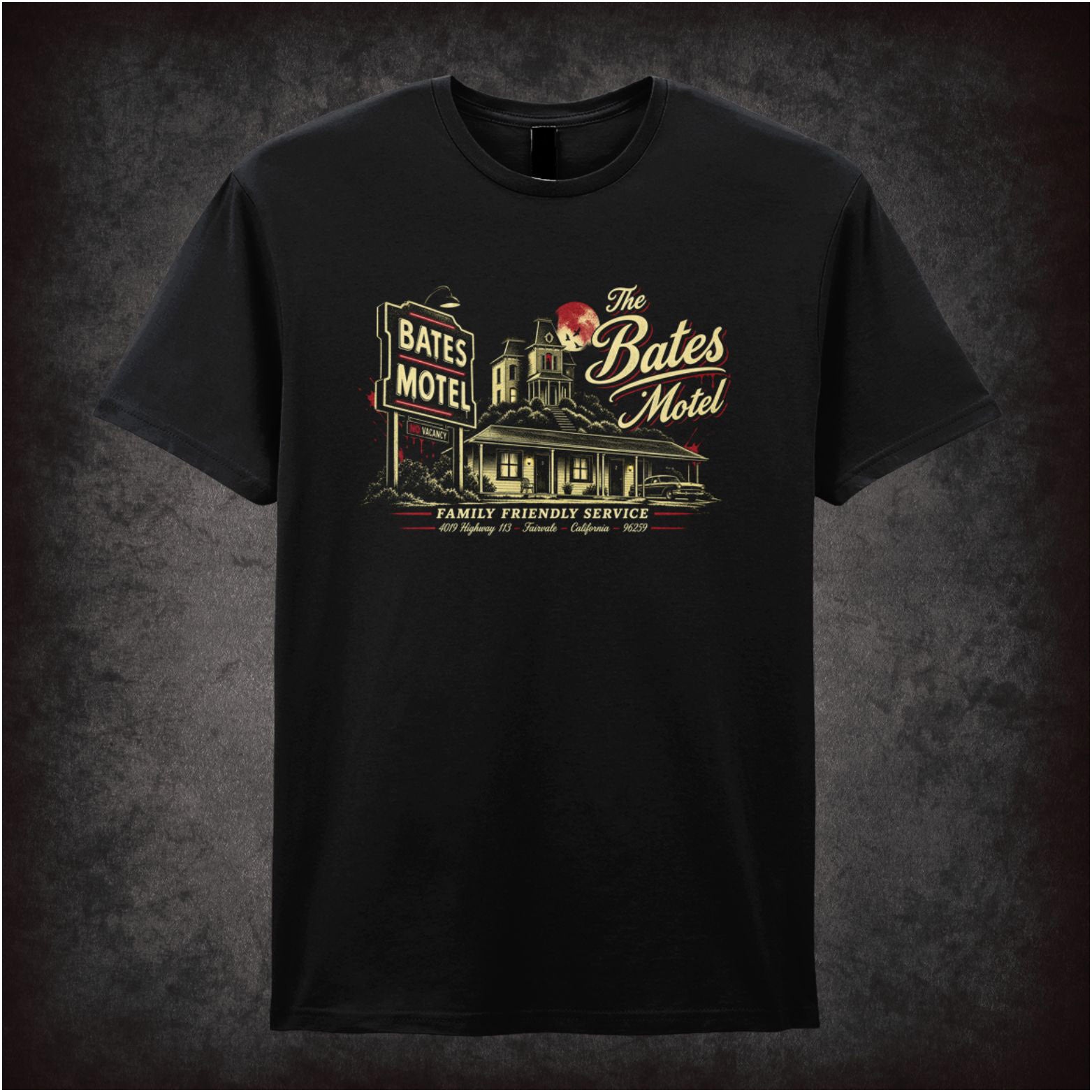 ‘bates motel family friendly service’ quote T-shirt in black from Psycho