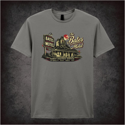 ‘bates motel family friendly service’ quote T-shirt in charcoal from Psycho