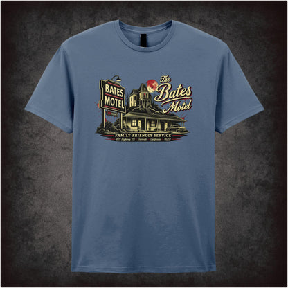 ‘bates motel family friendly service’ quote T-shirt in indigo from Psycho