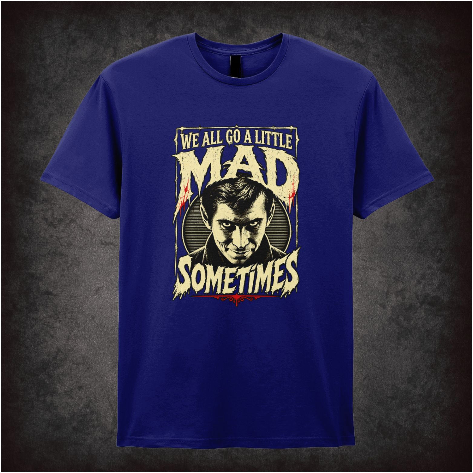 ‘we all go a little mad sometimes’ quote T-shirt in navy from Psycho