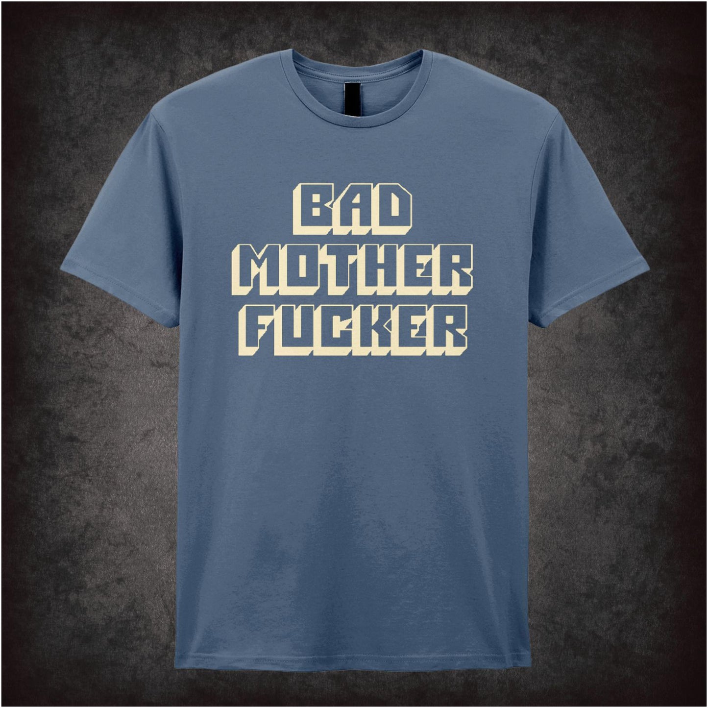 ‘Bad mother fucker’ text T-shirt in indigo from Pulp Fiction