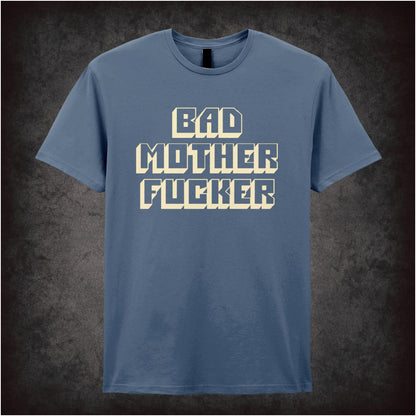 ‘Bad mother fucker’ text T-shirt in indigo from Pulp Fiction
