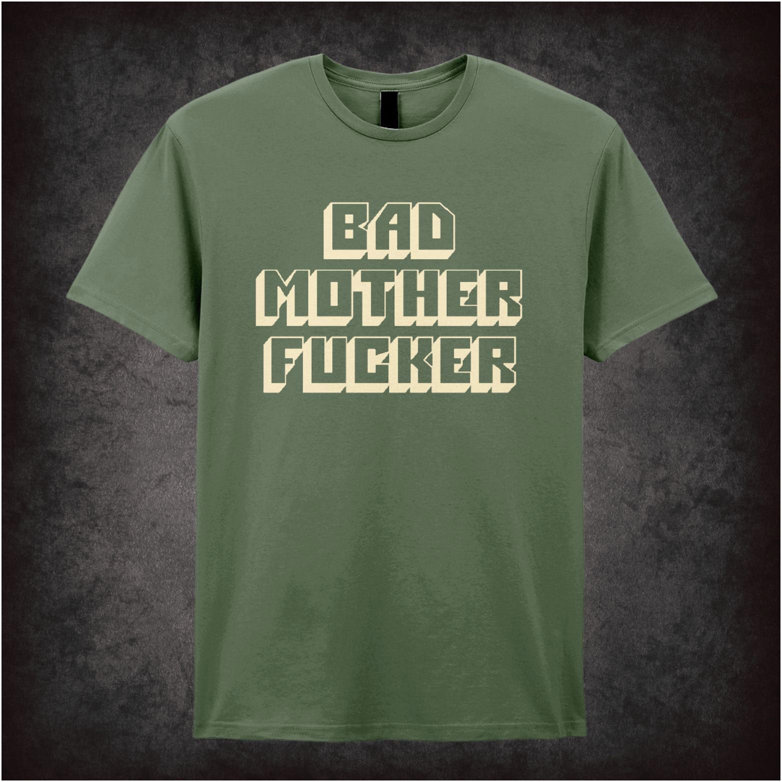 ‘Bad mother fucker’ text T-shirt in military green from Pulp Fiction