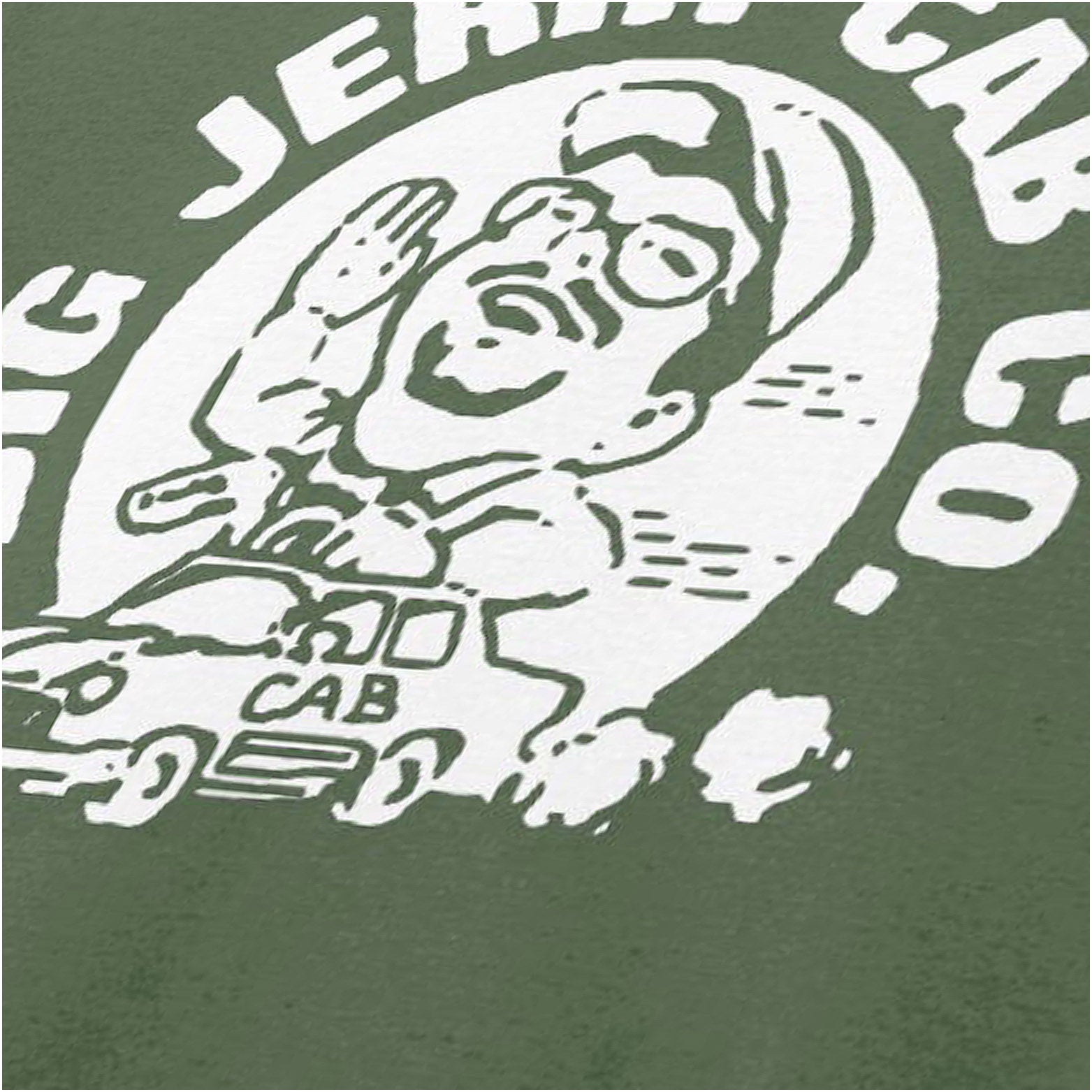 Big Jerry Cab Co driver logo close up T-shirt in military green from Pulp Fiction