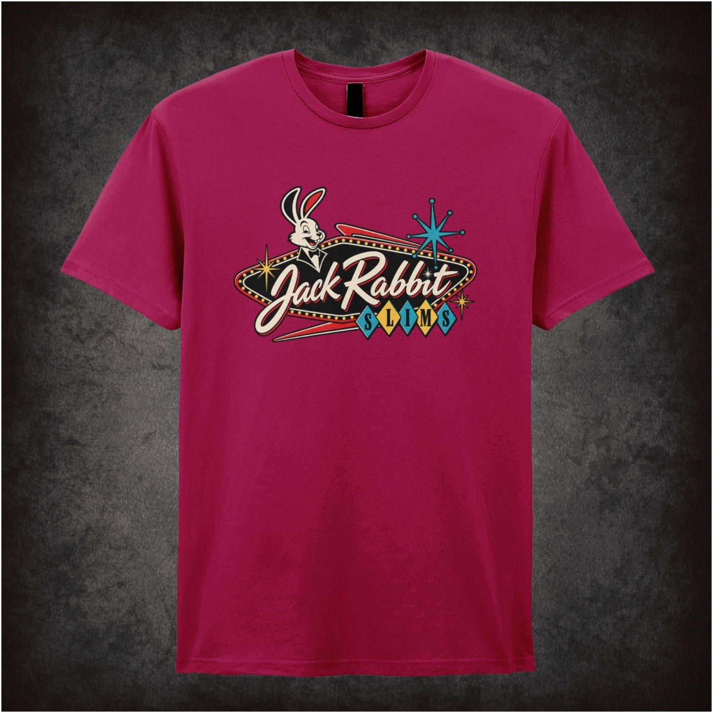 Jack Rabbit Slim's T-shirt in cardinal red from Pulp Fiction