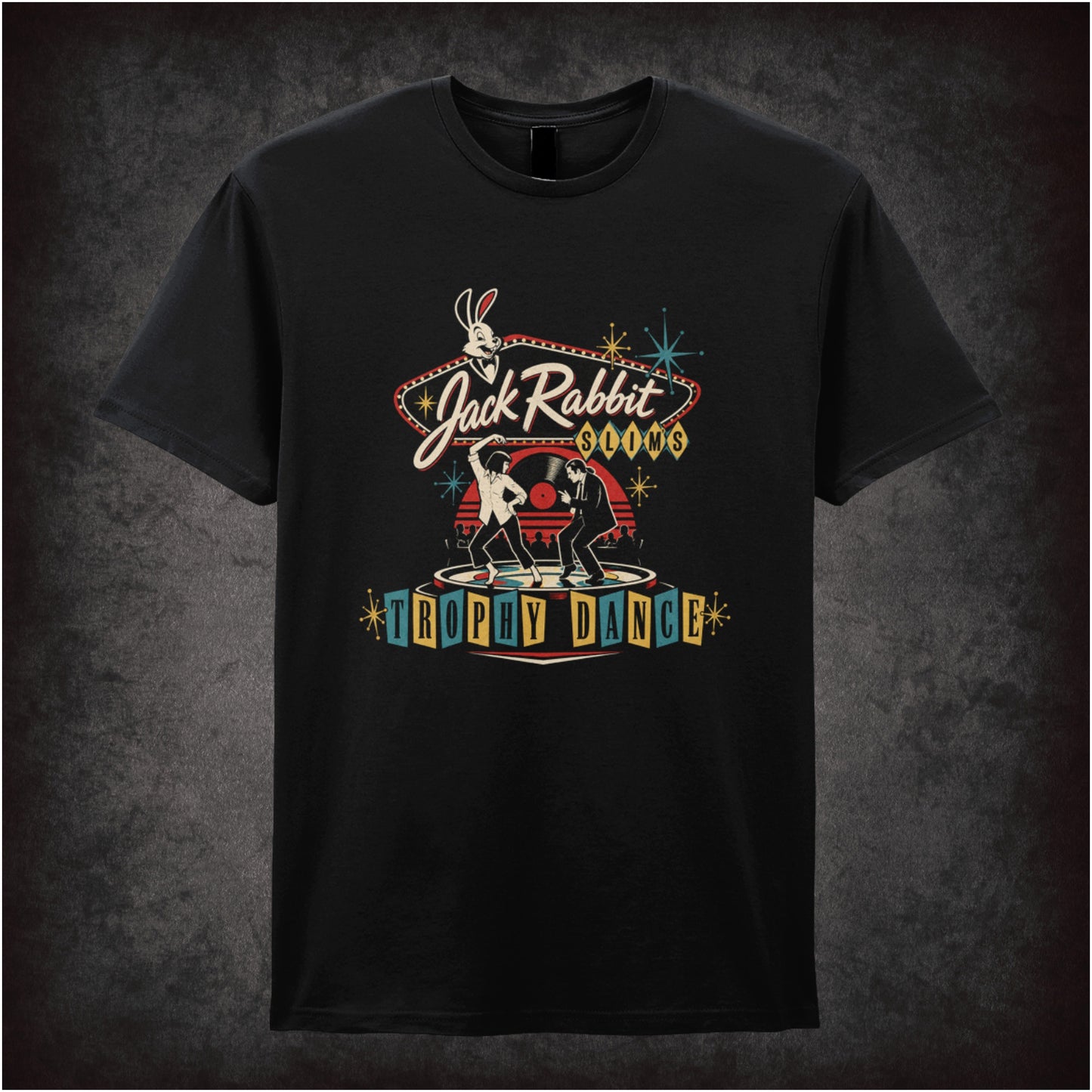 Jack Rabbit Slim's trophy dance vincent and mia T-shirt in black from Pulp Fiction