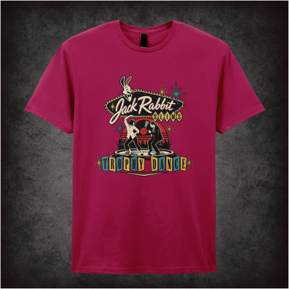 Jack Rabbit Slim's trophy dance vincent and mia T-shirt in cardinal red from Pulp Fiction