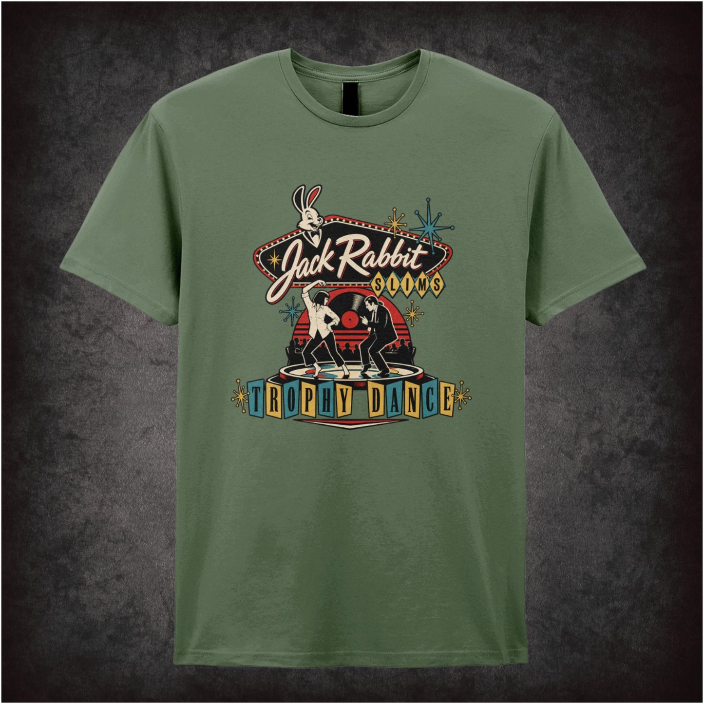 Jack Rabbit Slim's trophy dance vincent and mia T-shirt in military green  from Pulp Fiction