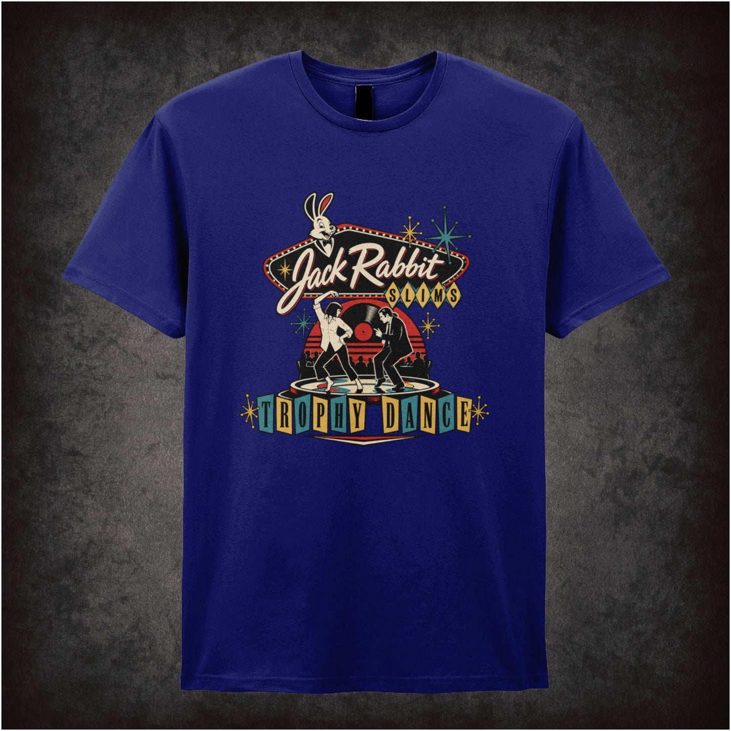 Jack Rabbit Slim's trophy dance vincent and mia T-shirt in navy from Pulp Fiction
