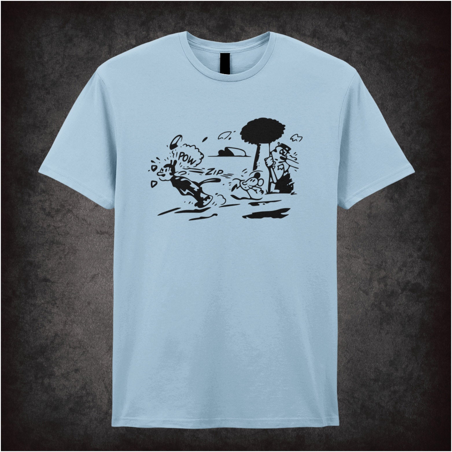 Zip Pow T-shirt as worn by Jules Winnfield in light blue from Pulp Fiction